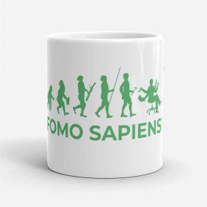 FOMO Sapiens “Progress?” White Glossy Mug